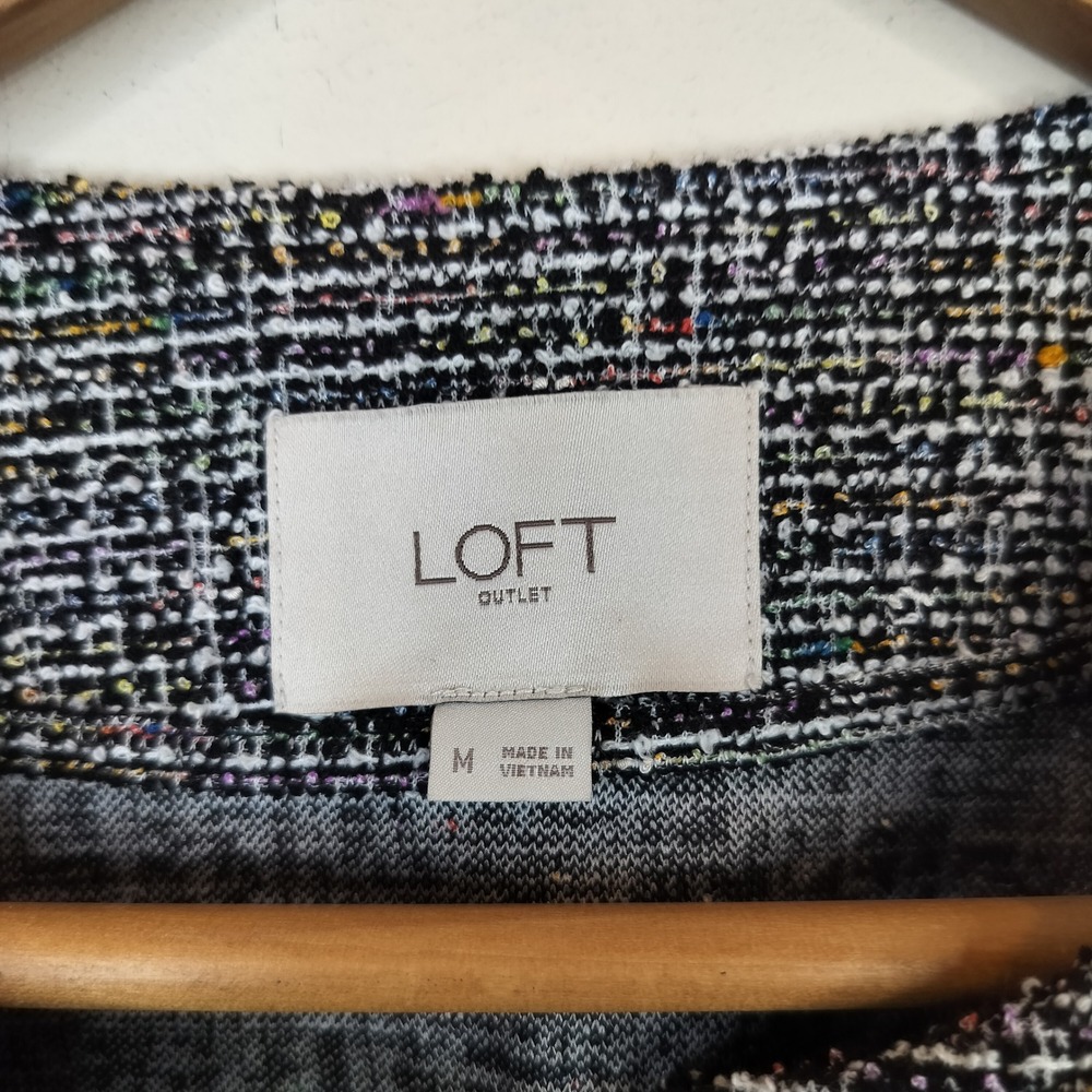 LOFT Tweed Peplum Jacket Womens Medium Open Front Confetti Metallic Knit Office - Picture 5 of 11